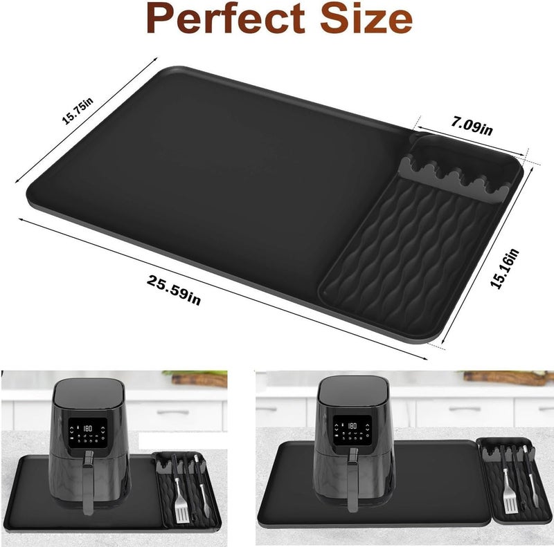 ZJSTRO Silicone Heat Resistant Mats for Countertop,25.59''x15.75''Air Fryer Mat with Kitchen Accessories Holder Pad Compatible with Ninja,Microwave Oven,Coffee Maker,Cosor Kitchen Countertop Protector - Image 2